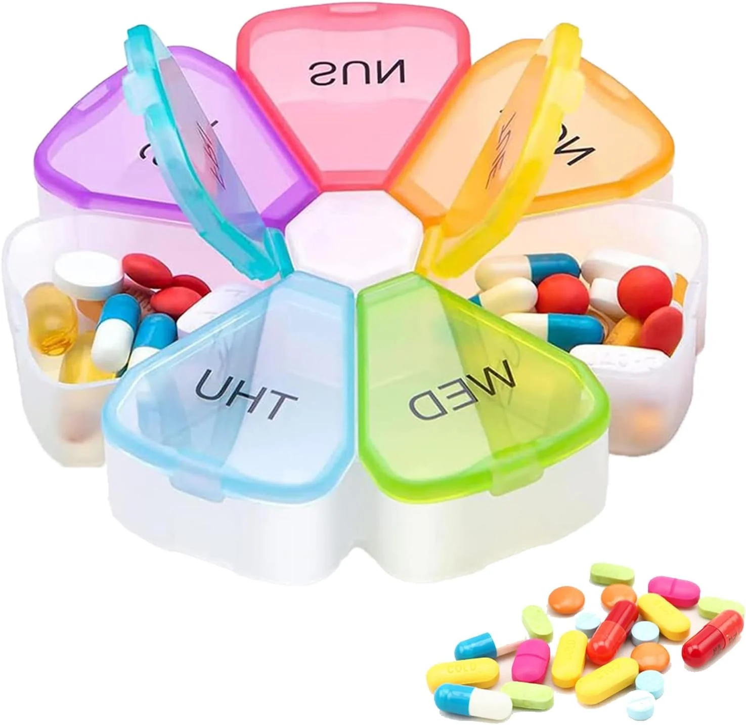 Portable Rainbow Colored Weekly Pill Box and Tablet Dispenser - Image 3