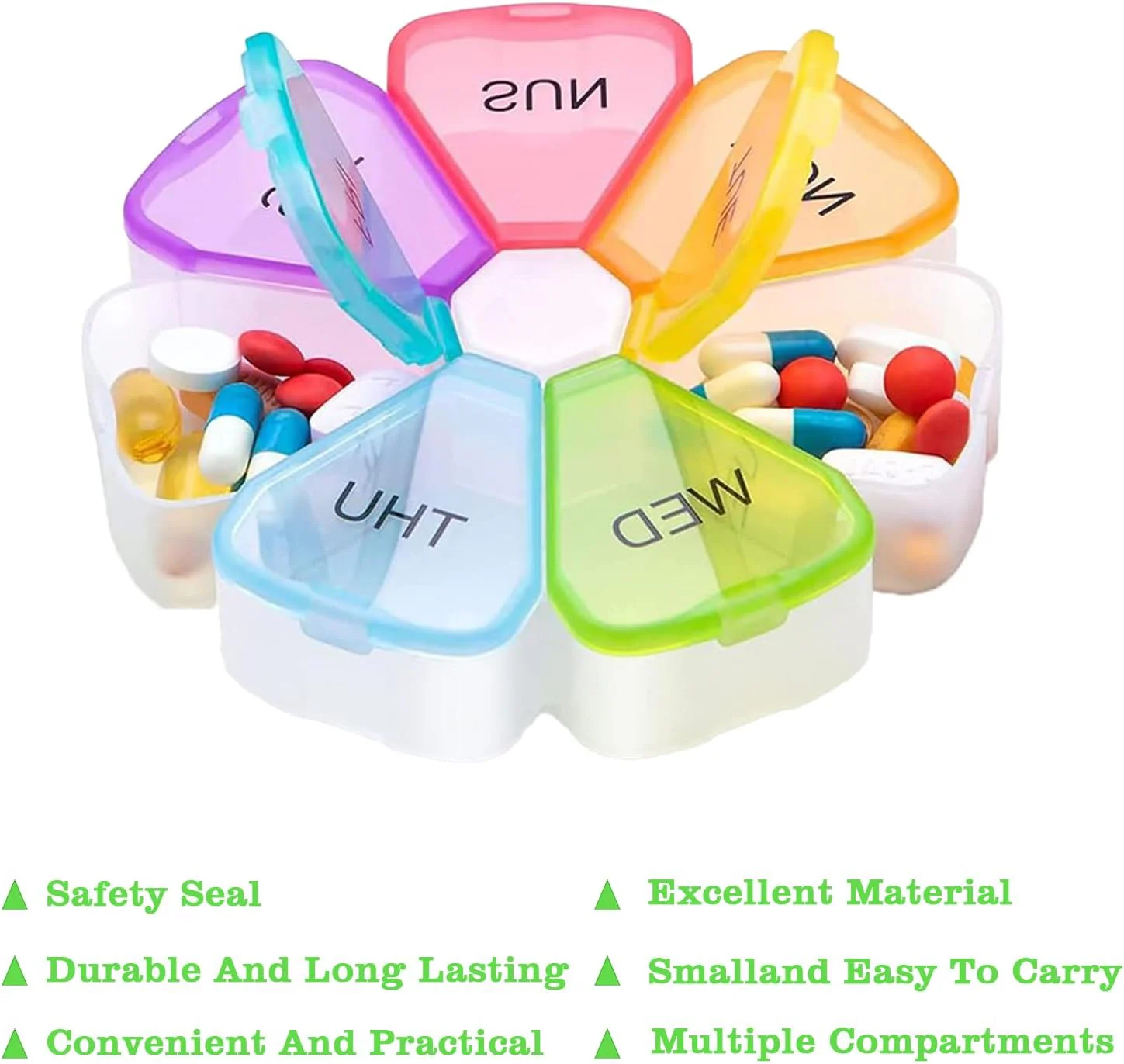Portable Rainbow Colored Weekly Pill Box and Tablet Dispenser - Image 6